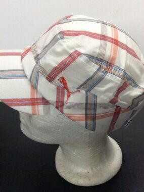 Puma Newsboy Womens Cap Cadet Hat Plaid W Puma Logo Adjustable Back Wh Orge Blue